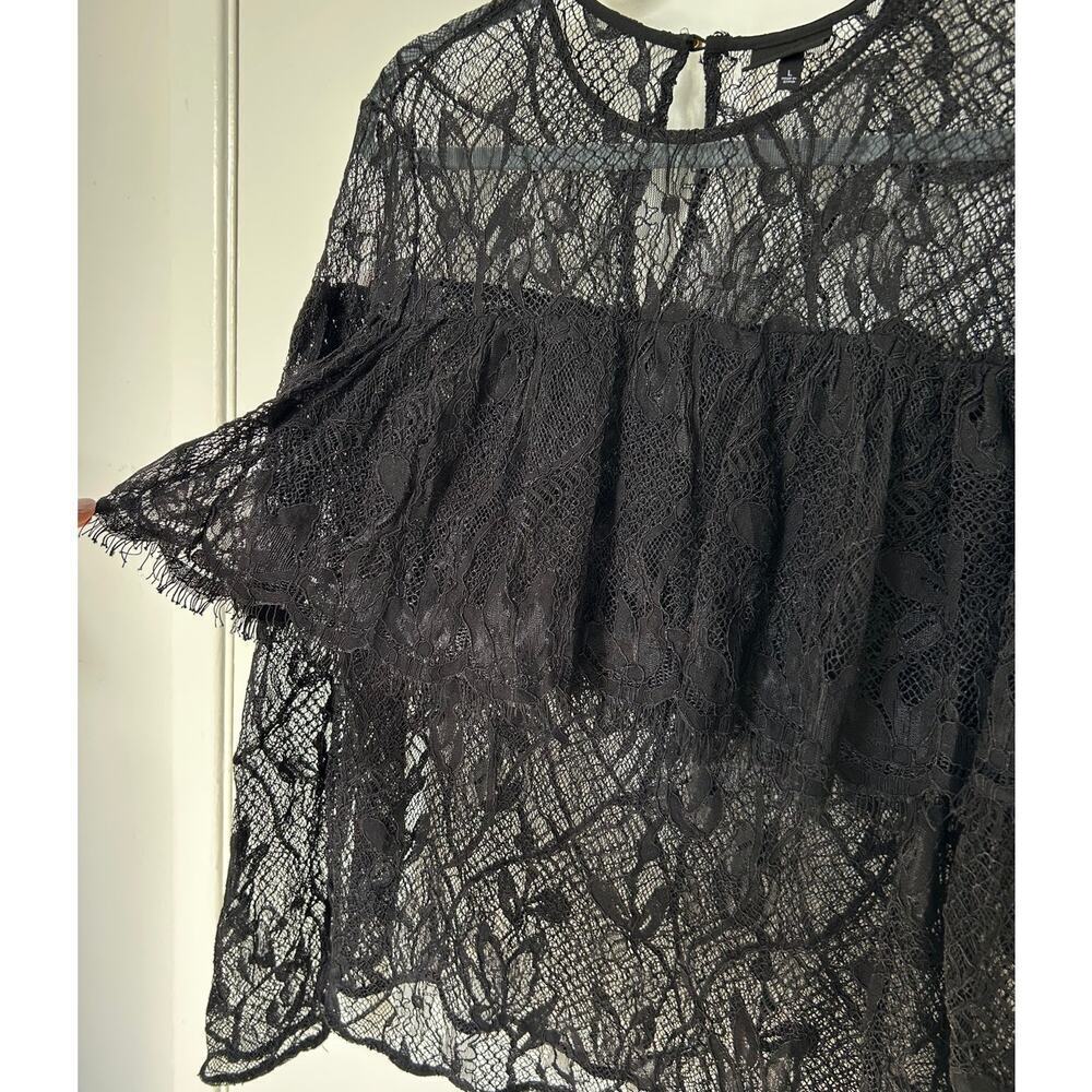 Black Lace Sheer Ruffle Top